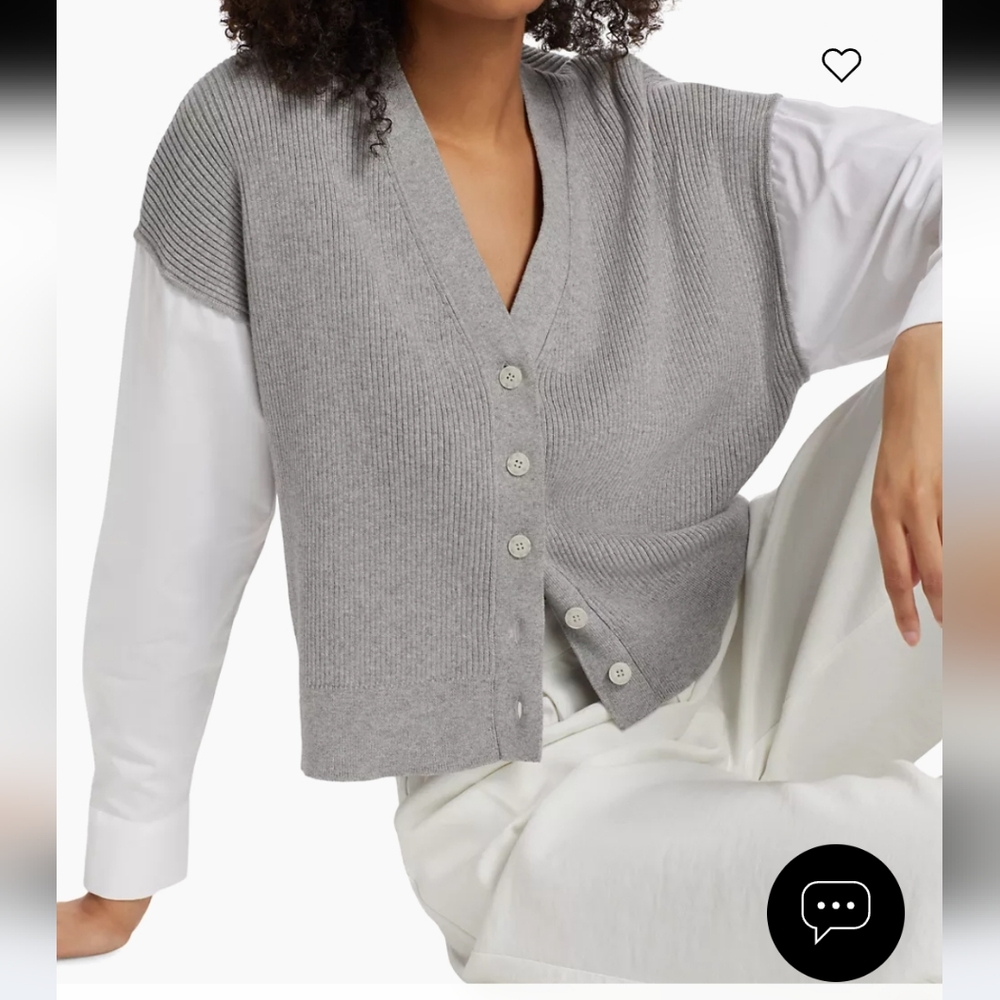 Naadam Gauze Mixed Media Cardigan Sweater Sz Preppy Luxe Sustainable